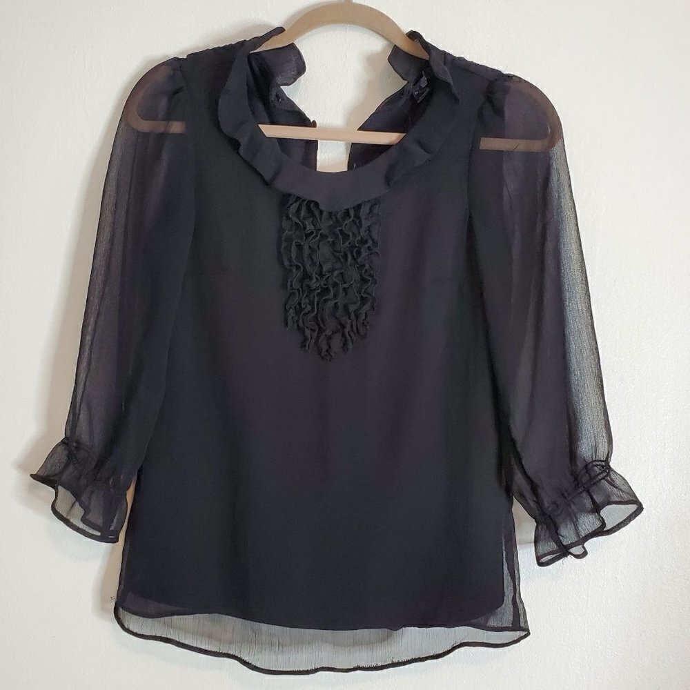 Pretty Romantic Black Chiffon Sheer Blouse Women Size S